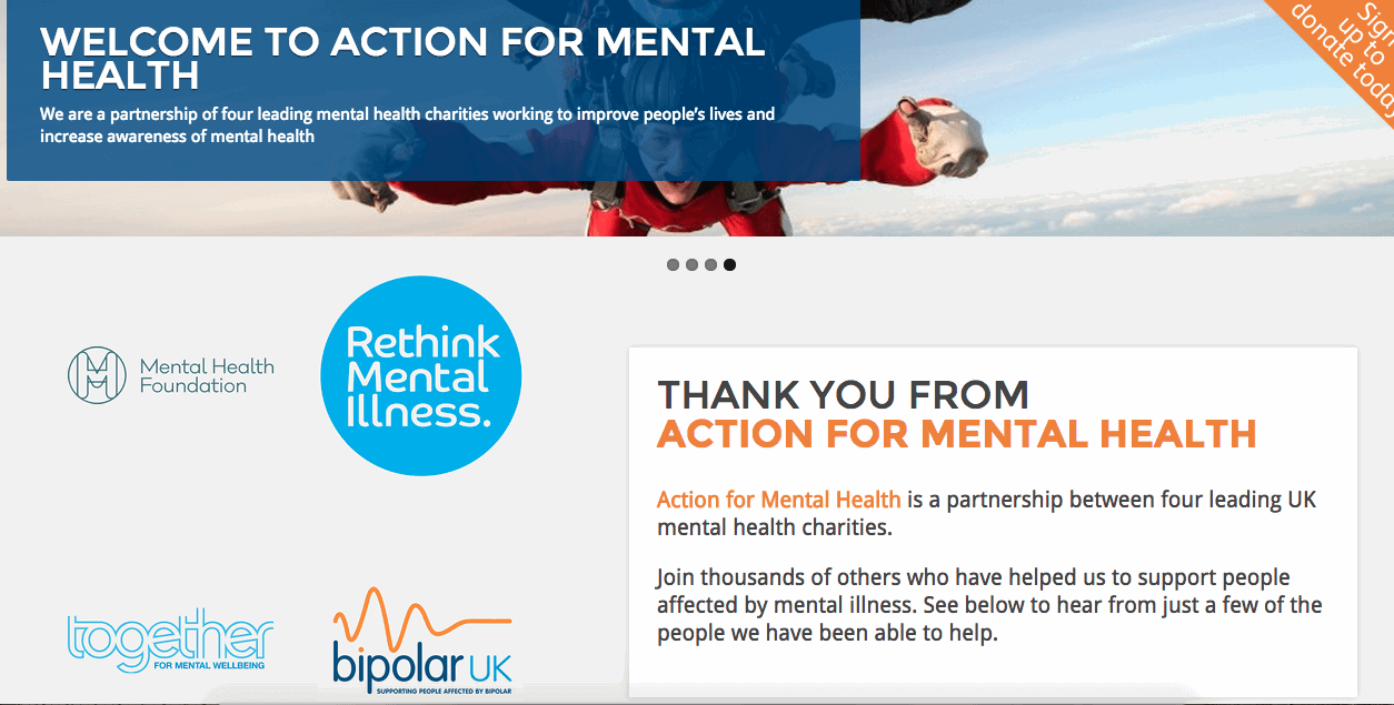 Screenshot Action for Mental Health website