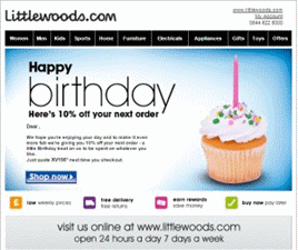birthday message email from Littlewoods