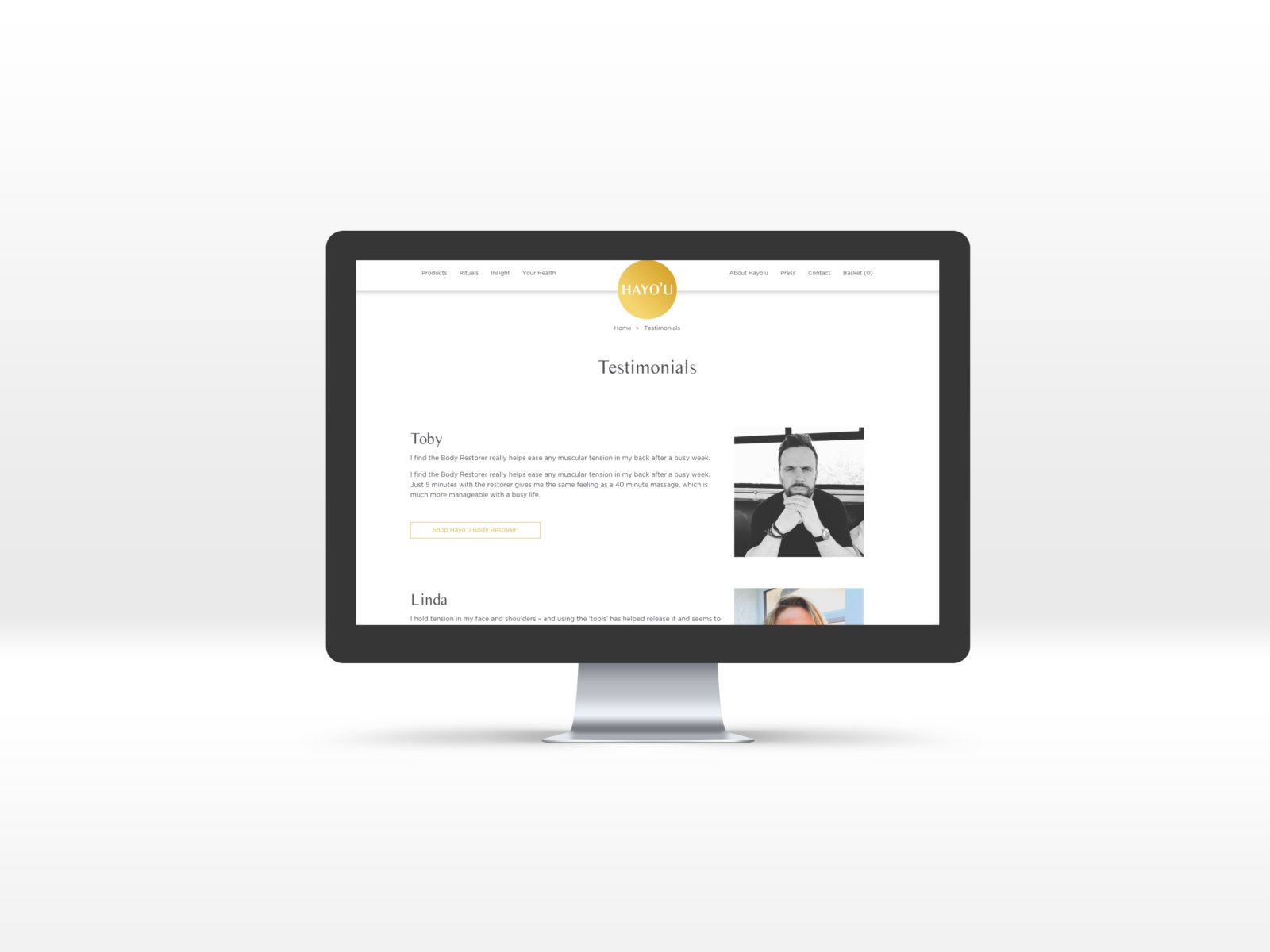 Hayo'u Method Testimonial page displayed on an iMac desktop computer