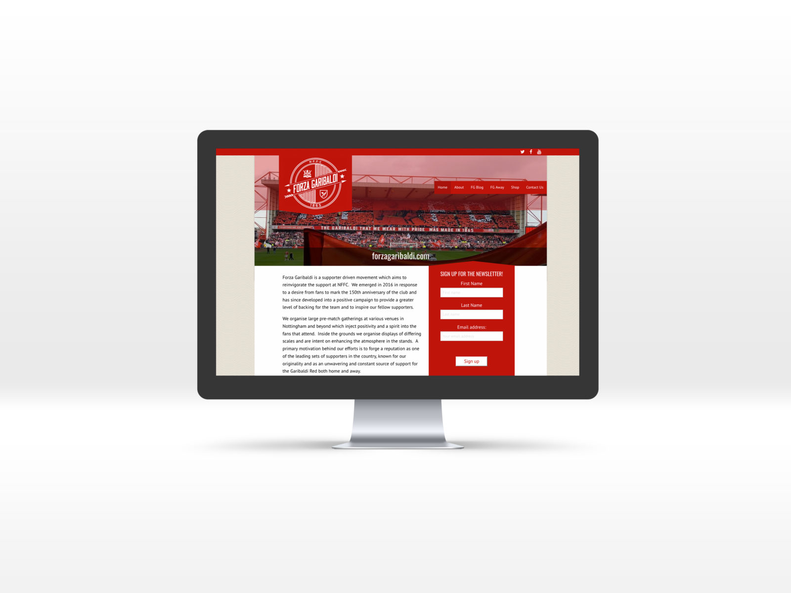 Forza Garibaldi homepage displayed on an iMac