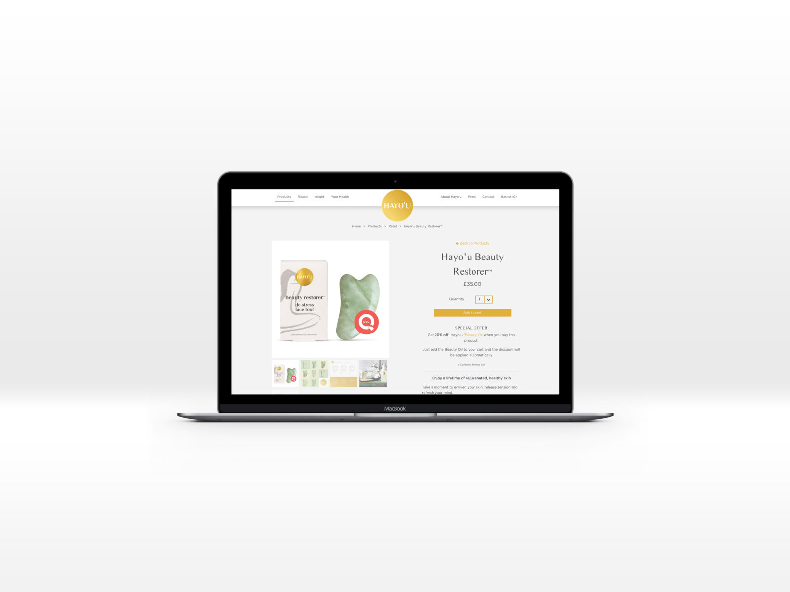 Hayo'u Method Product page displayed on a Macbook laptop computer