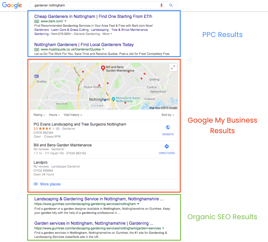 Screenshot of Google ads