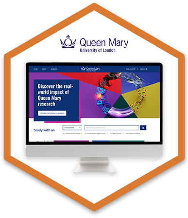 a desktop monitor displaying QMUL's website homepage
