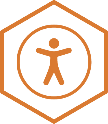 an orange hexagon with the accessibility symbol inside