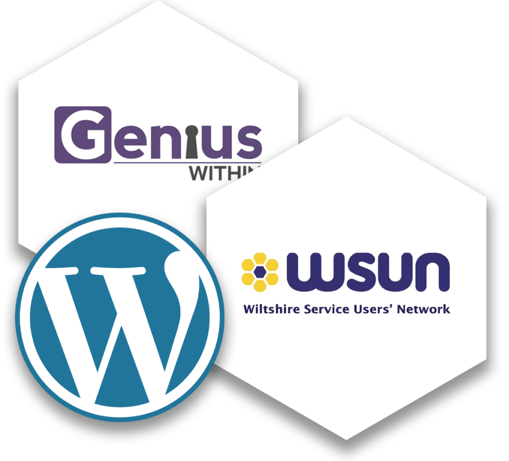 the Genius Within, WSUN, and WordPress logos