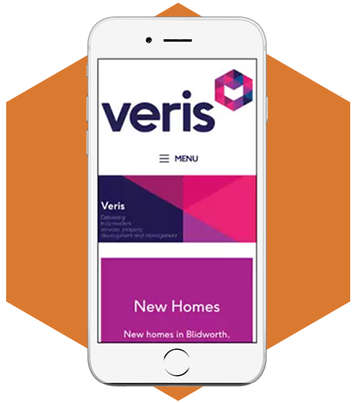 veris website displayed on a white mobile phone
