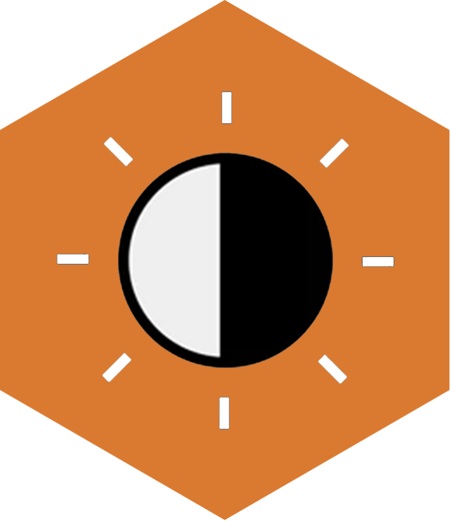 a contrast icon in an orange hexagon