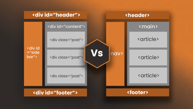 two examples of semantic HTML between HTMl4 and HTML5