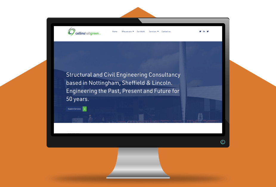 the Collinshallgreen homepage, displayed on a desktop monitor