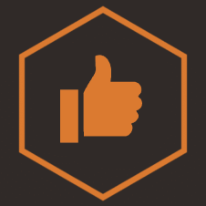 a like (thumbs up) symbol within an orange hexagon