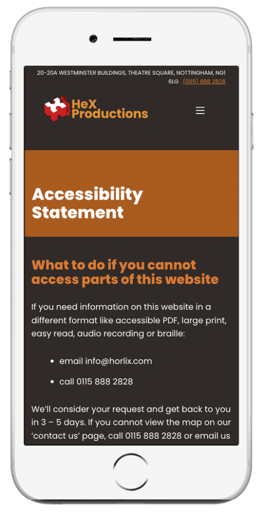 a mobile phone displaying an accessibility statement