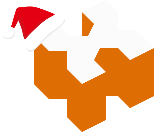 the hex logo wearing a santa hat