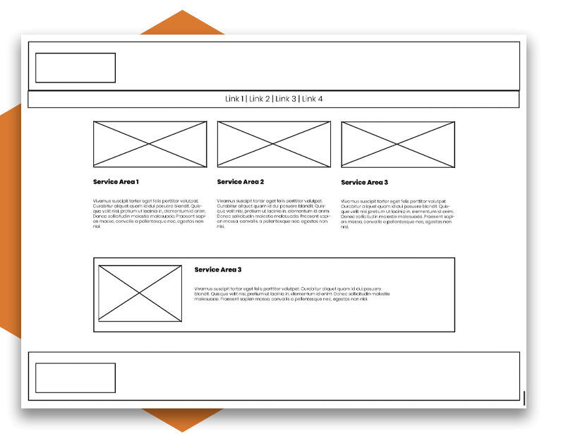 a wireframe drawing of the LLR Hub's home page layout