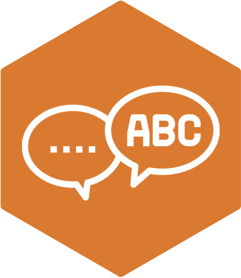 an ABC in one speech bubble and ... to display processing in another