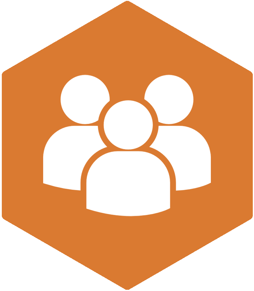 an icon with three people within a hexagon