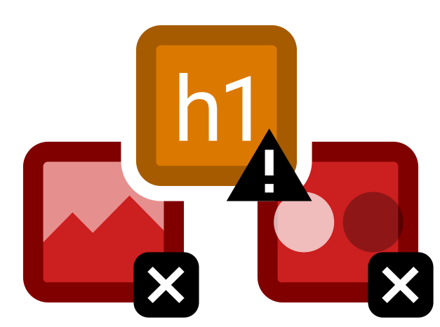 heading error icon, missing alt text error icon, and low contrast error icon