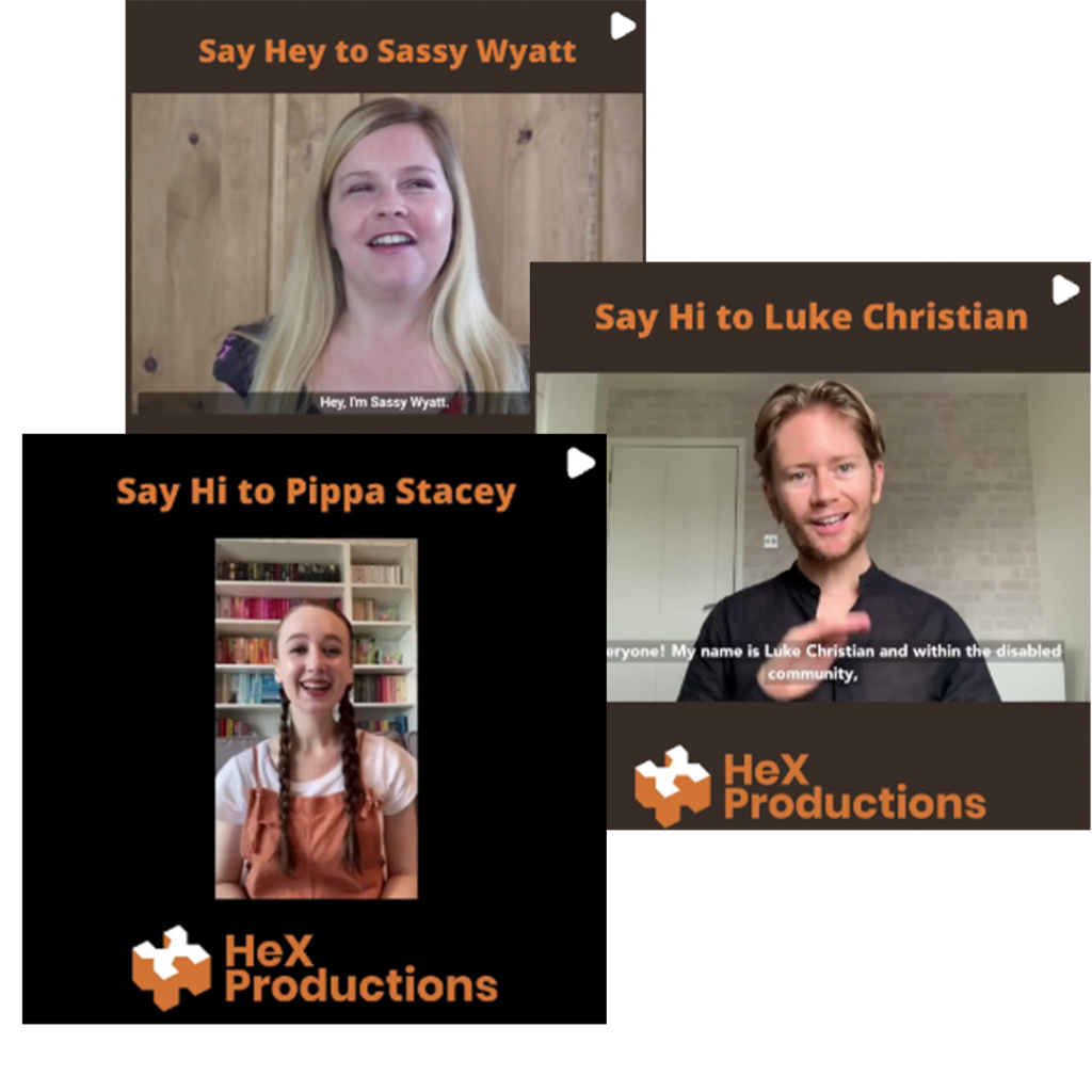 Luke Christian, Pippa Stacey and Sassy Wyatt introducing themselves on videos
