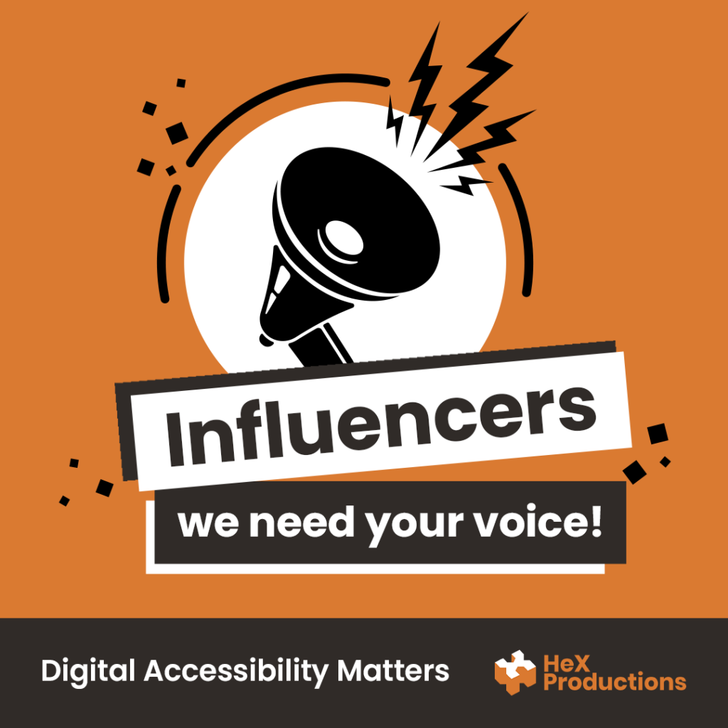 a megaphone with the text "influencers - we need your voice" coming out of it