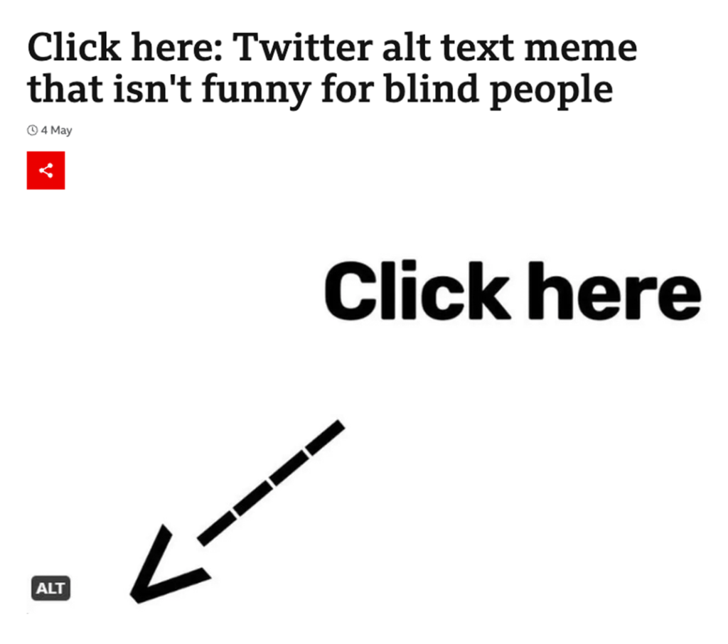 'Click here' Twitter meme BBC news article (external link)