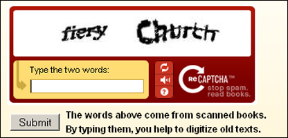 a screenshot of a reCAPTCHA which makes the user type in the words displayed, even though the words are very difficult to read