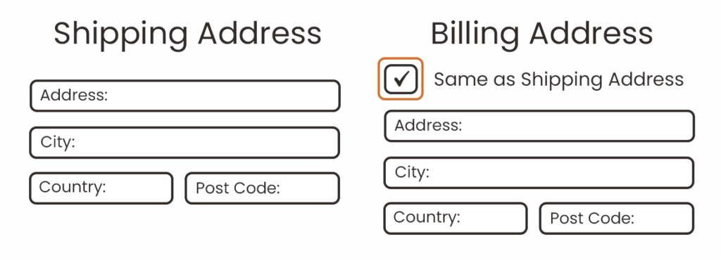 an example of a form where you would need to enter your address for shipping purposes and reenter for the billing address, however there is a tick box which allows people to use the same information