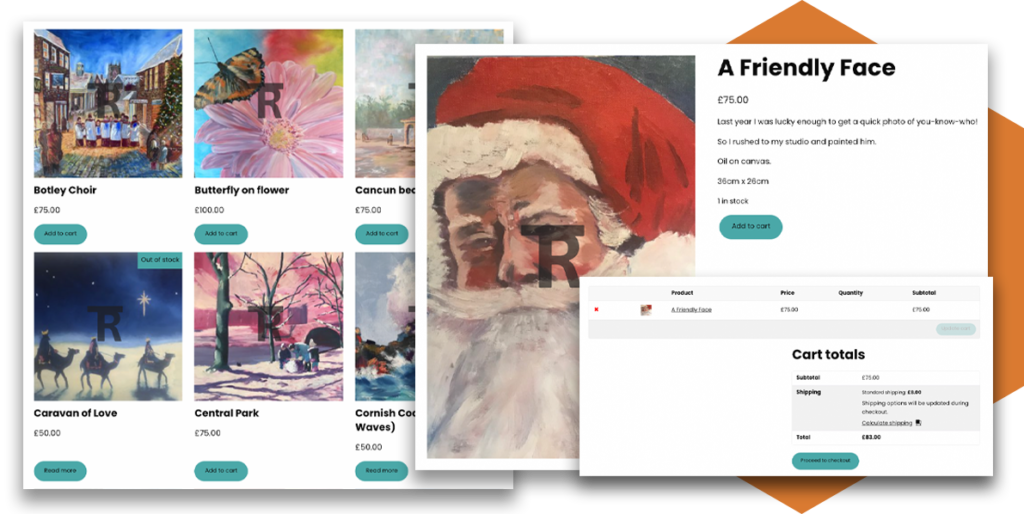 screenshots of Rob Trent's online gallery and shop, which is powered by WooCommerce