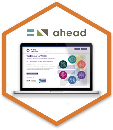 A silver laptop is displaying Ahead's new WIDE framework platform